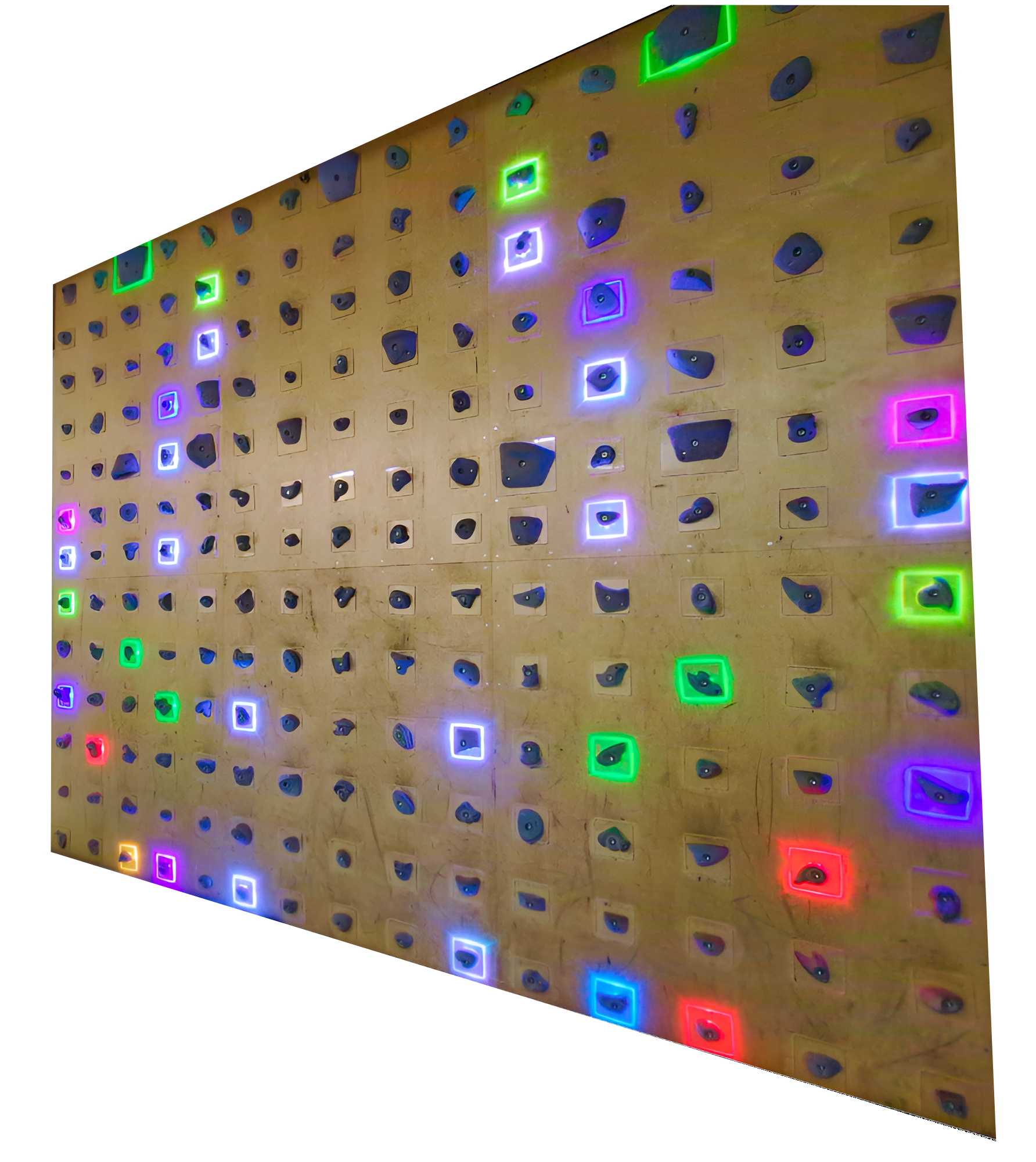 Flashwall mit farbig beleuchteten Klettergriffen